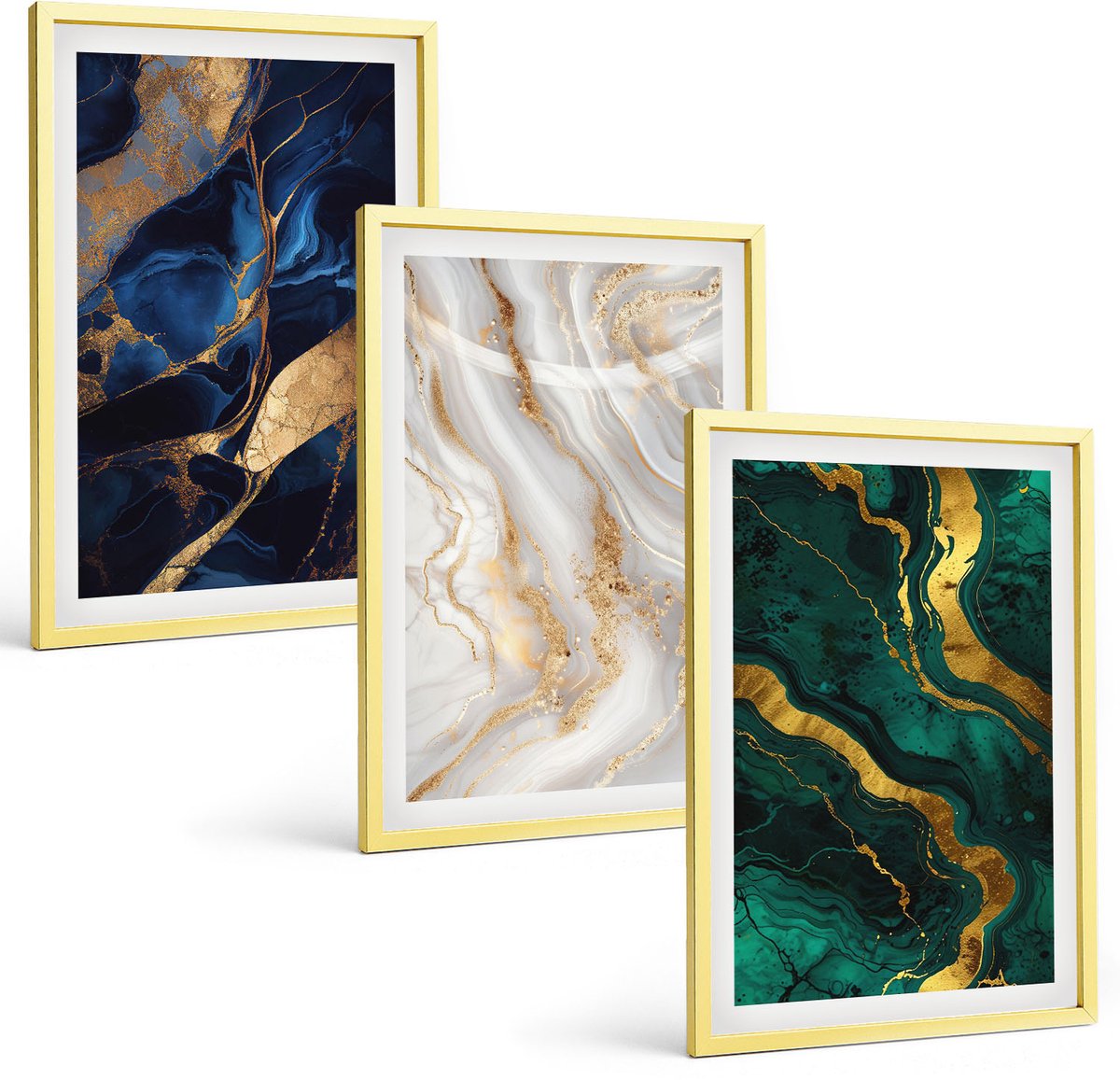 Coloray 3-Delige Schilderij Set - Berglandschappen Bij Schemering, Uitzicht Op Het Water - 40 x 40 cm En 40 x 60 cm - Schilderijen Set - Wanddecoratie - Woonkamer