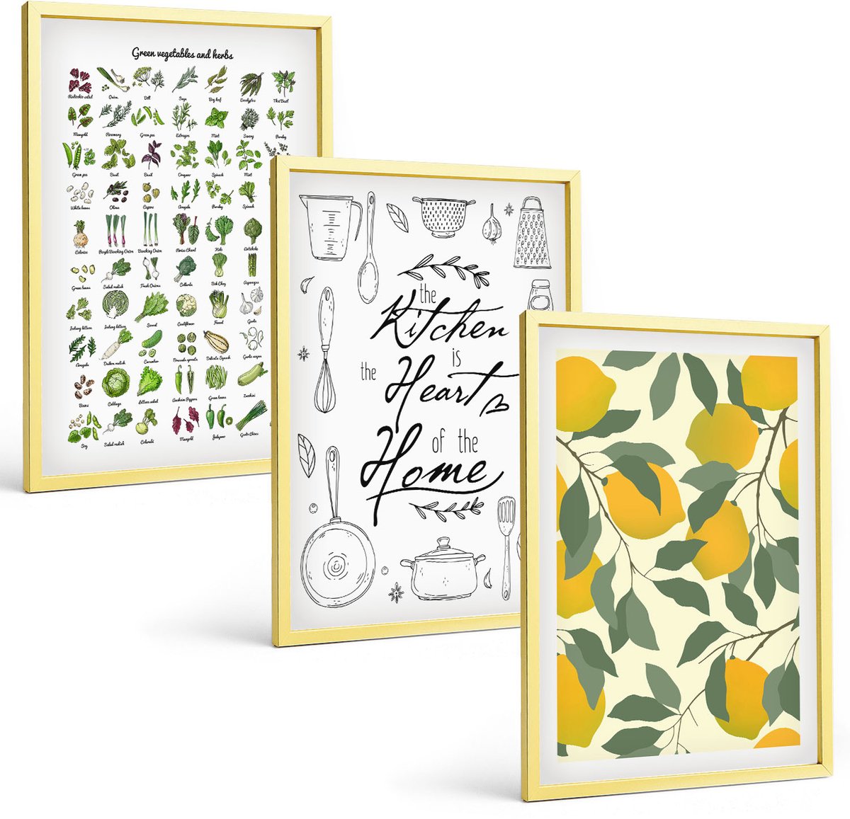 Coloray 3-Delige Schilderij Set - Zeeplanten, Zeegolven, Uitzicht Op De Witte Huizen - 40 x 40 cm En 40 x 60 cm - Wanddecoratie - Moderne Interieurdecoratie - Decoratieve Schilderijen