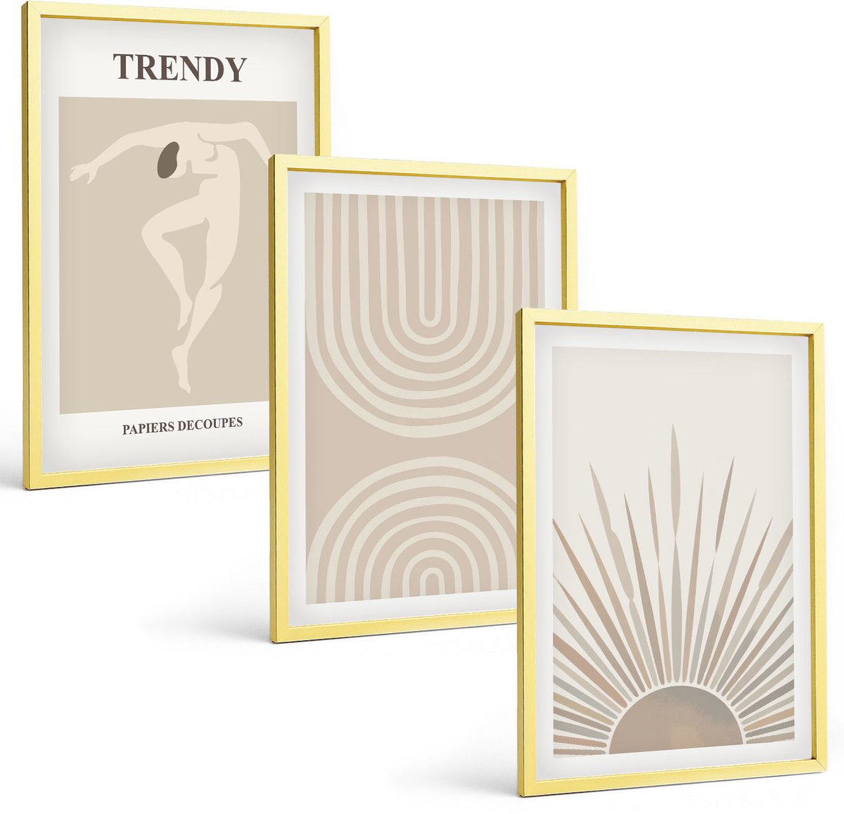Coloray 3-Delige Schilderij Set - Pastelposters, Modieuze Boho-Abstracties - 40 x 40 cm En 40 x 60 cm - Muurdecoratie - Schilderijen Set - Woonkamer - Wanddecoratie