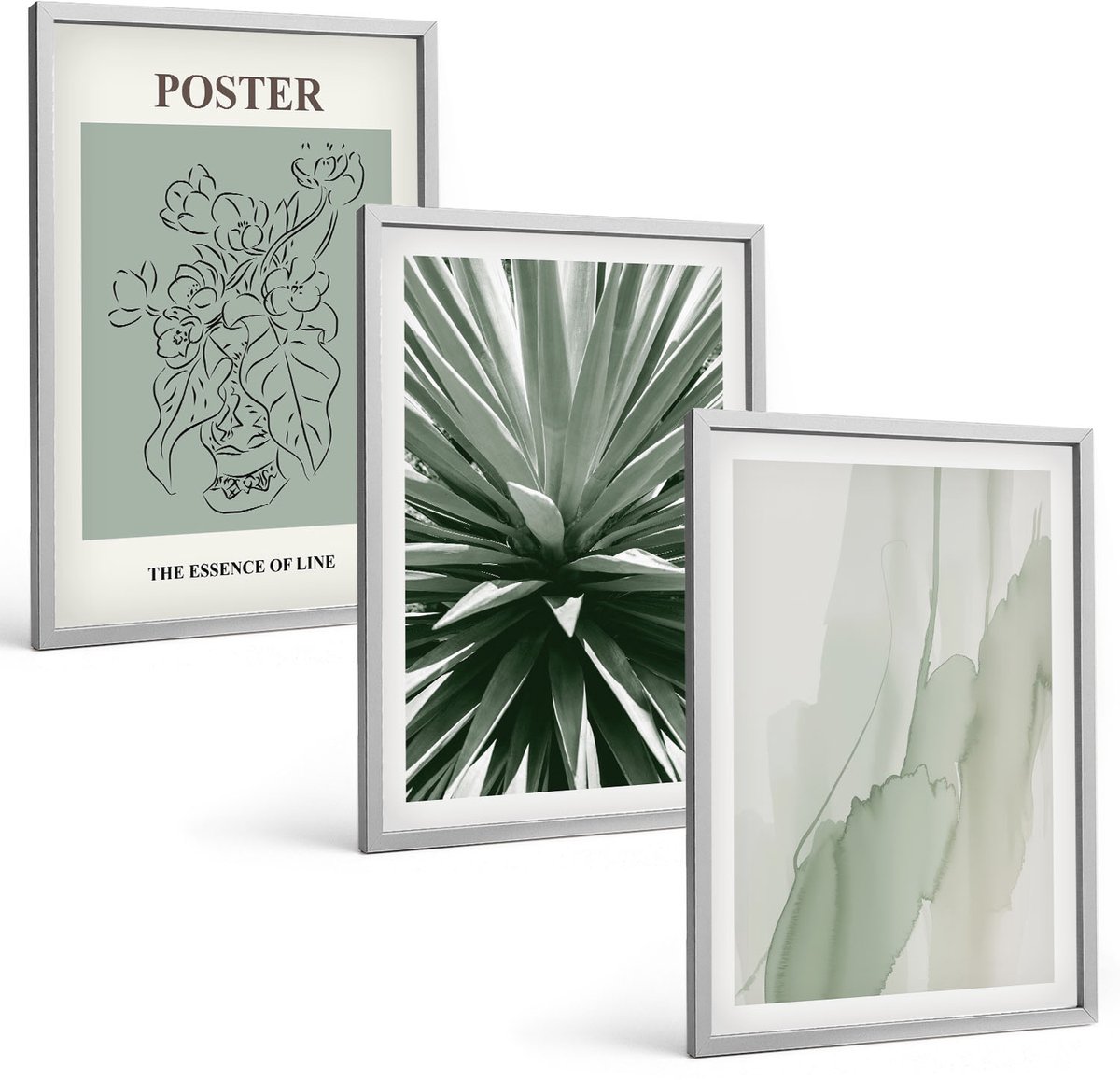 Coloray 3-Delige Schilderij Set - Plantenpatronen In Tinten Groen En Beige - 40 x 60 cm - Wanddecoratie - Schilderijen Set - Kantoor - Interieur Decoratie