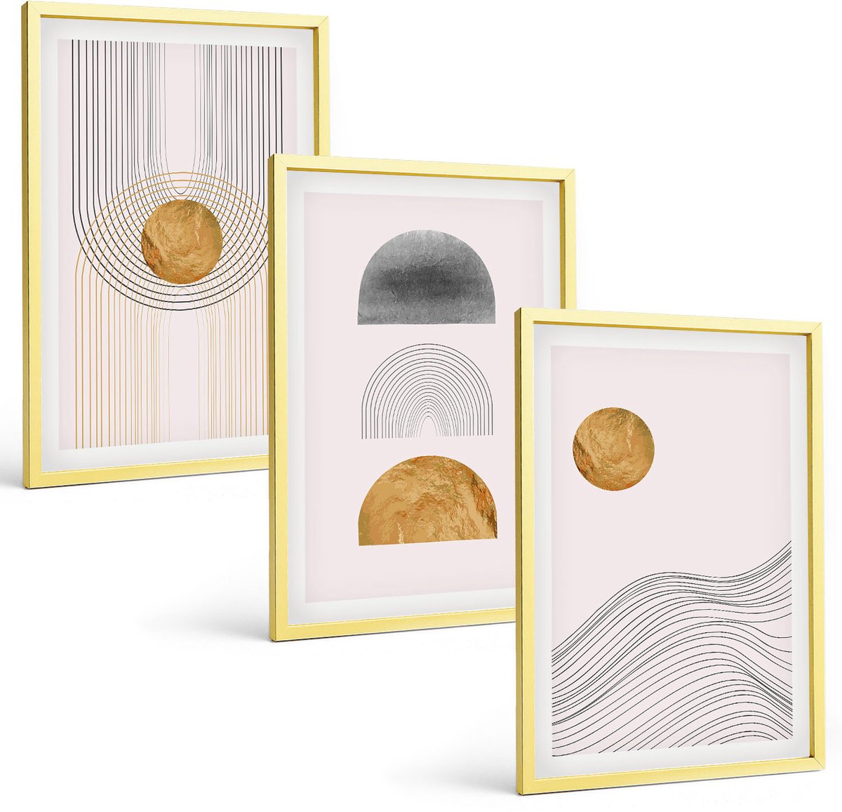 Coloray 3-Delige Schilderij Set - Populaire Steden In Retro Illustratieve Stijl - 40 x 40 cm En 40 x 60 cm - Muurdecoratie - Wanddecoratie - Hal