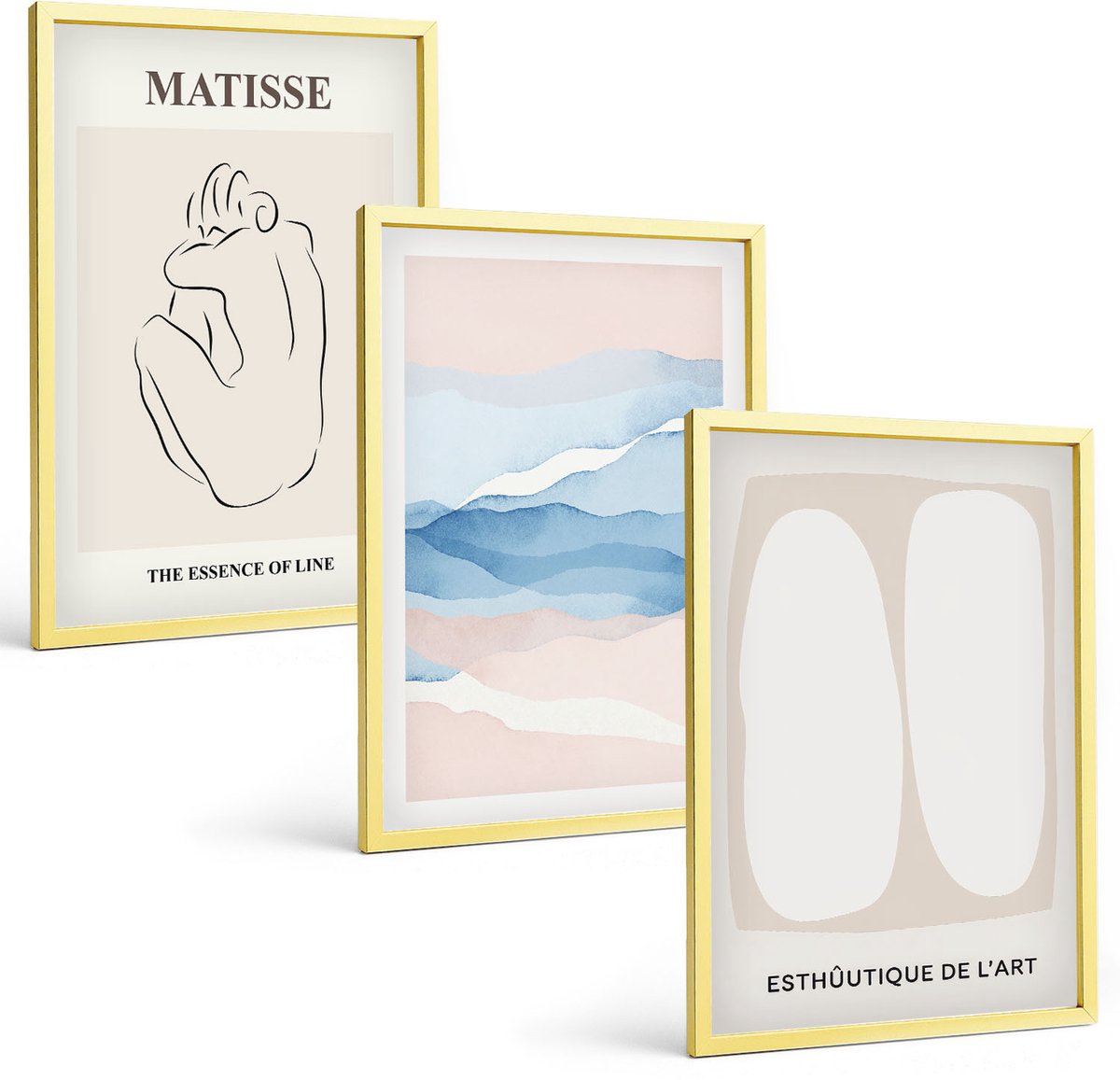 Coloray 3-Delige Schilderij Set - Abstracte Vormen En Delicate Kleuren Van Matisse - 40 x 40 cm En 40 x 60 cm - Stijlvolle Wanddecoratie - Interieur - Stijlvolle Muurdecoratie