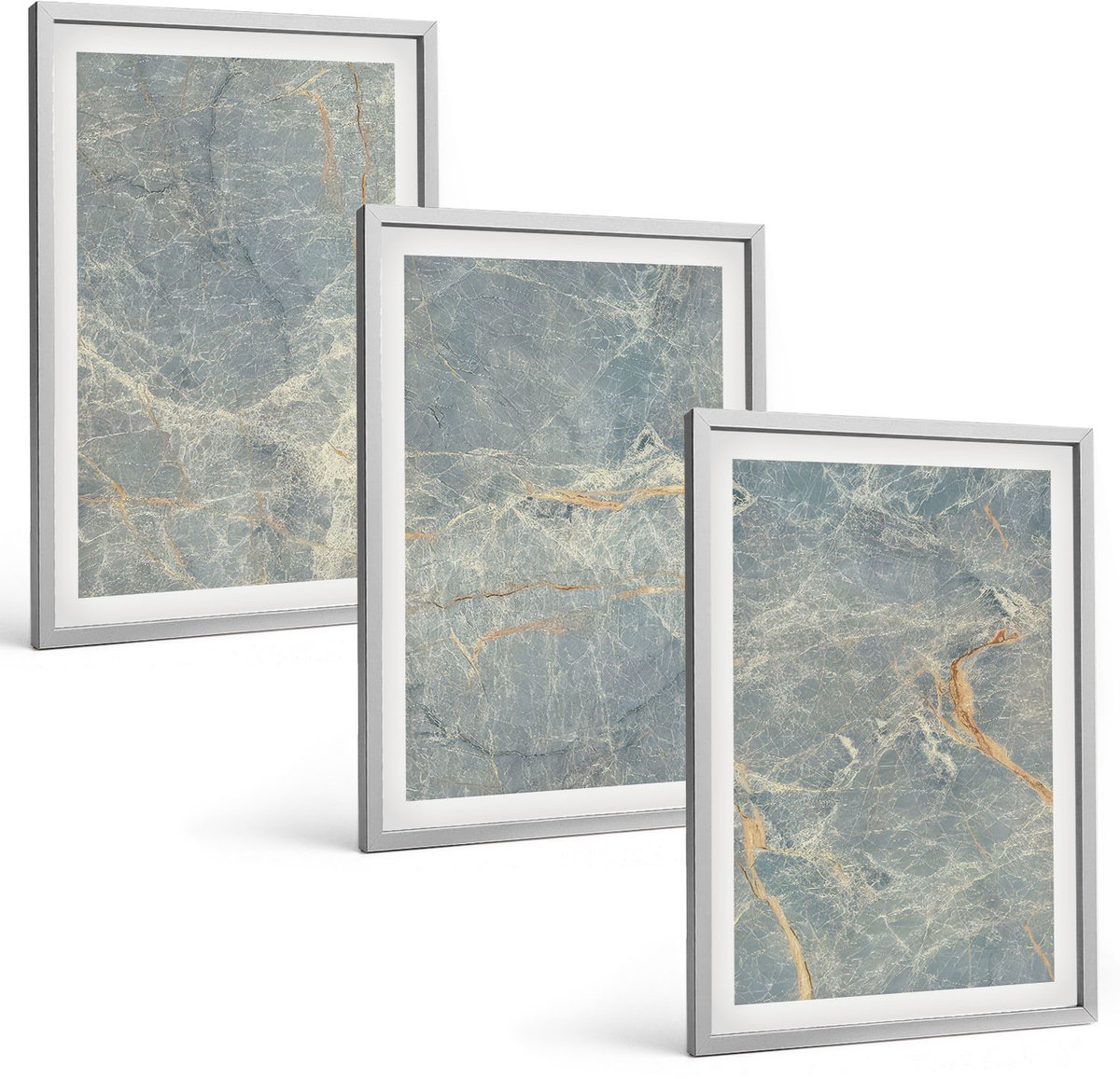 Coloray 3-Delige Schilderij Set - Decoratieve Steenstructuur Van Groen Geaderd Marmer. - 40 x 60 cm - Muurdecoratie - Wanddecoratie - Slaapkamer - Woonkamer Decoratie