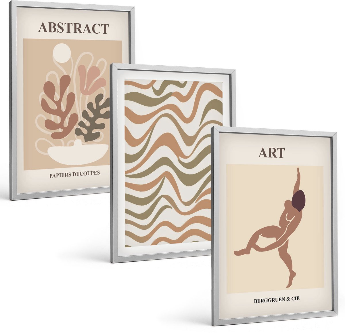 Coloray 3-Delige Schilderij Set - Matisse Boho Abstracte Vormen En Patronen - 40 x 60 cm - Decoratieve Schilderijen - Wanddecoratie - Hal - Muurdecoratie