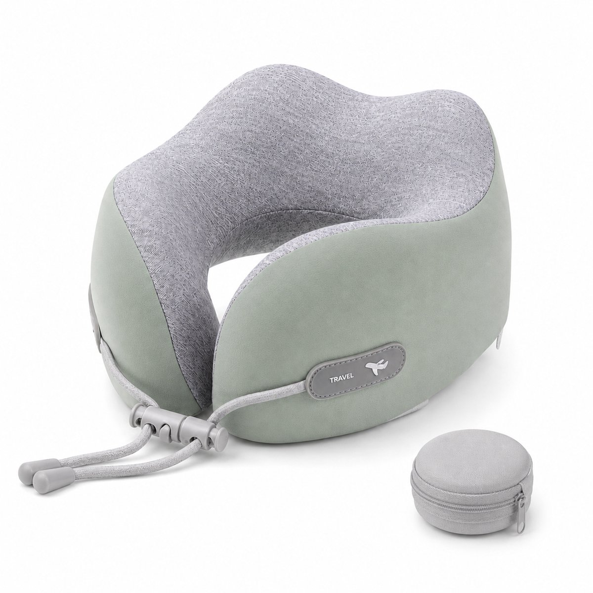 Gloovon Nekkussen - Reiskussen Vliegtuig, Auto & Trein - Memory Foam Neksteun - Ergonomisch & Verstelbaar - Inclusief Opbergtas - Grijs