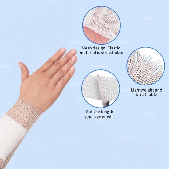 Elastische Buiskous voor Wondverzorging, Compressie en Ondersteuning - 2m x 3.8cm Mesh Verband voor Arm en Been — afbeelding 2
