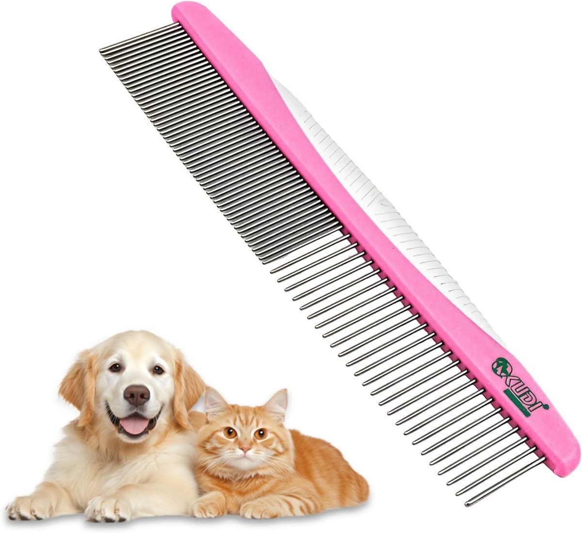 Vlooienkam voor Honden en Katten, Verzorgingskam met Antislip Handvat, Multifunctionele Ontklitter voor Langharige Huisdieren met Strakke en Brede Tanden, Ideaal voor Vlooienbestrijding en Vachtverzorging
