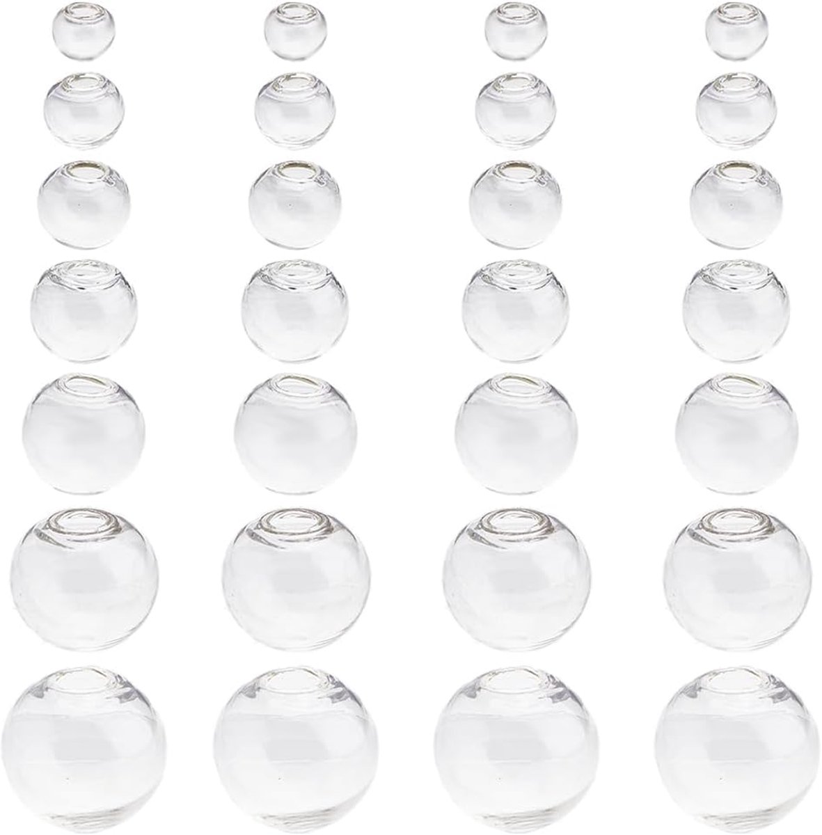 210 stuks 7 maten mini-glazen bol, 10/12/14/16/18/20 mm, ronde glazen bol, wensbal, fles, mini-holle bol, bedels voor sieraden, sleutelkoorden, hangende ornamenten