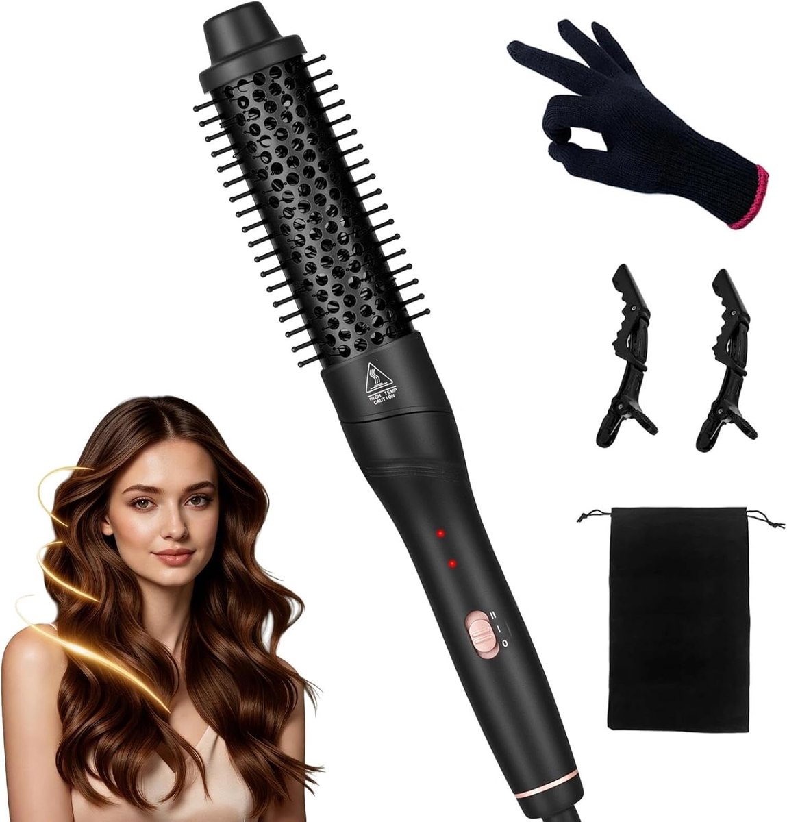 Thermoborstel voor haar, professionele ronde borstel 38 mm met hete lucht, voor krullen en volume, krultang en gladmaken, volumegevend voor snelle styling