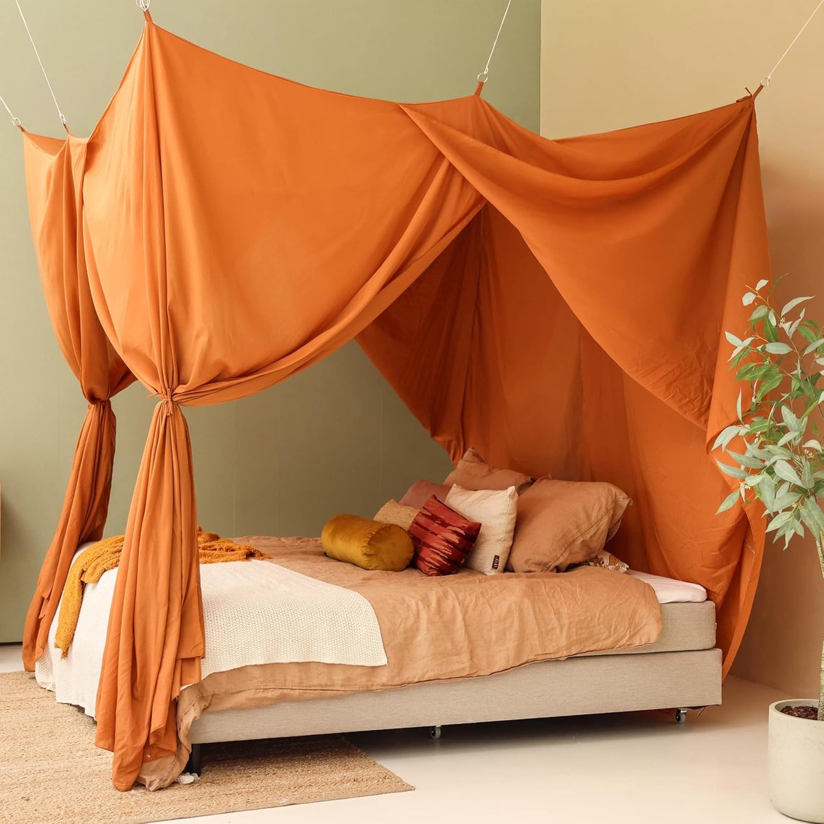 Bedhemel voor Tweepersoons en King Size Bed | Luxe Klamboe | Rechthoekig Hemelbed voor Slaapkamer, Decoratief Muskietennet, 4 Openingen