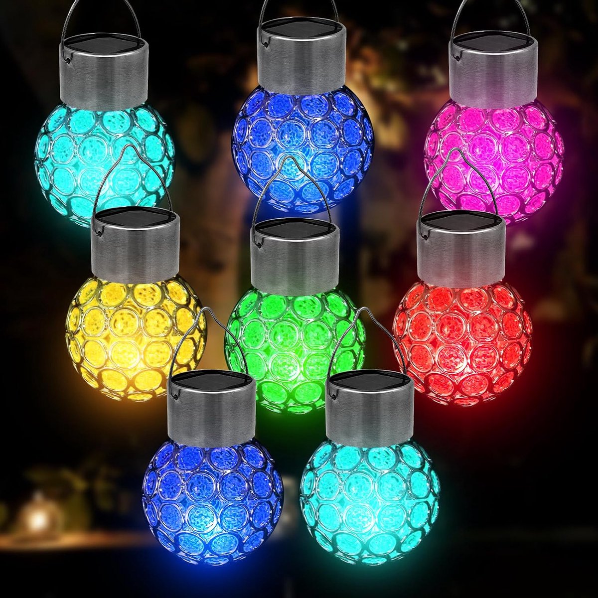 8 stuks zonnelampen voor buiten, hangende zonnelampen voor ophangen, zonnelamp, hangende lamp, zonnecel, hangende lantaarn, hangende lampen, buitenlampen, hangende lampen voor de tuin