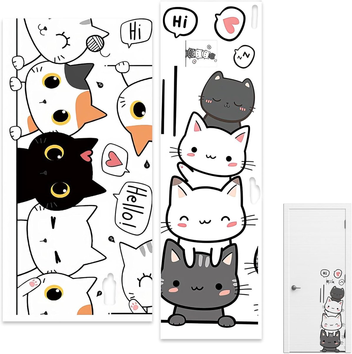 Muurstickers, kinderkamer, kattenstickers, schattige kattenstickers, deurstickers, slaapkamer wanddecoratie voor jongens en meisjes