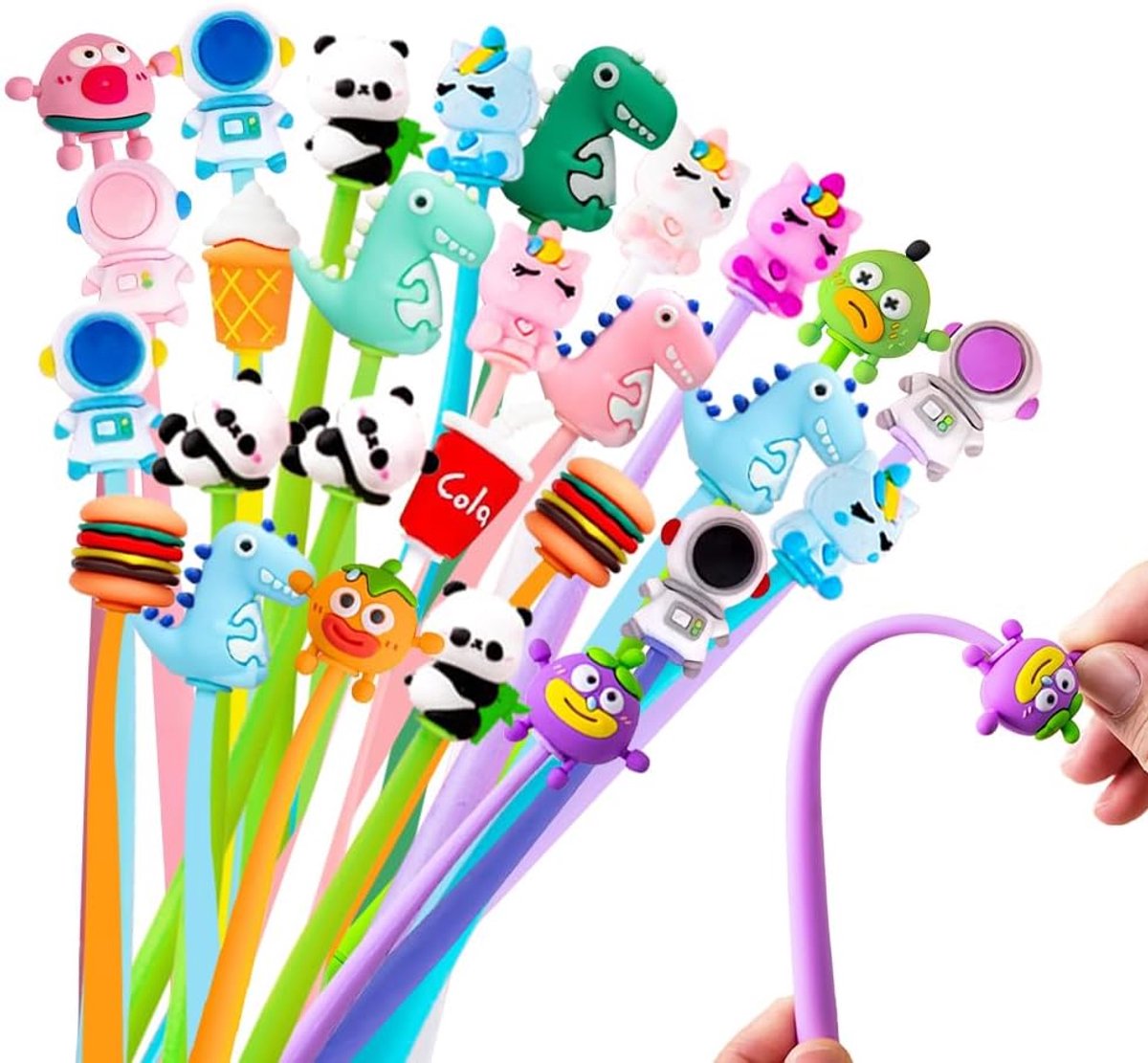 30 Stuks Decoratieve Gelpennen | Schommelende Siliconen Schrijfwaren met Cartoon‑motieven,Zwarte Vloeibare Inkt,Geschikt als Feestelijk Cadeau