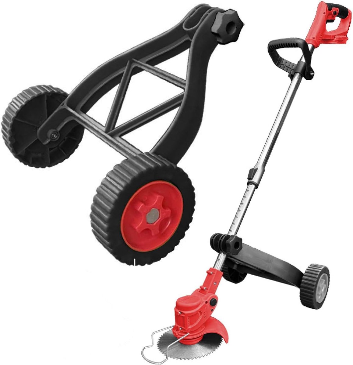 Verstelbare standaard voor grastrimmer met wielen, steunwiel voor grasmaaiers, wiel voor grasmaaiers, elektrische bosmaaier, wielaansluiting, accessoires voor grasmaaiers