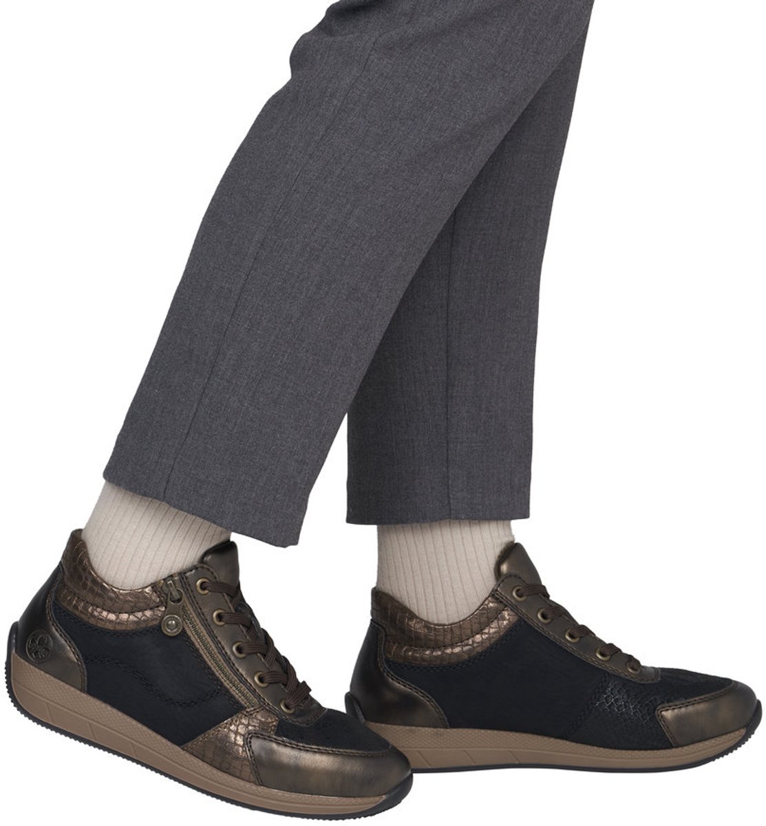 Rieker art. N1107-25 bruin sneaker enkel veter/rits dames