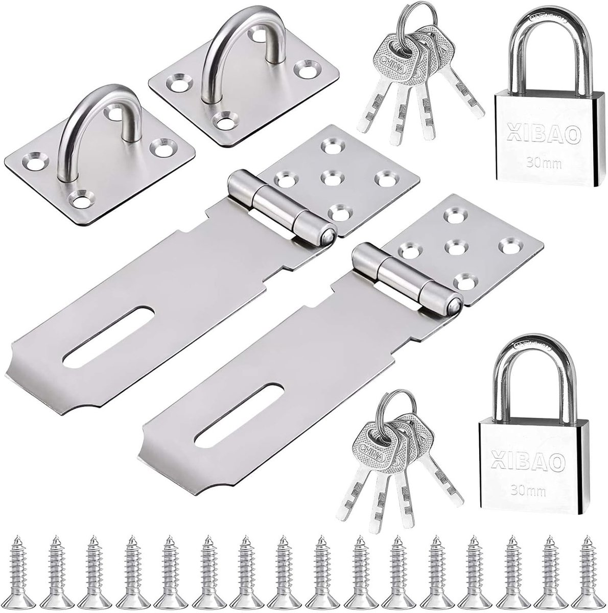 Hangslot en Deurslot - Zilver - 30 x 15 x 51 mm - Roestvrij Staal - Voor Deuren en Ramen