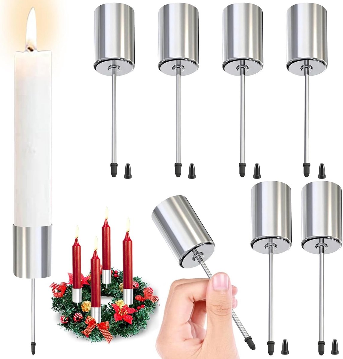 Adventskrans Kandelaar - Zilver - Hoogte 11 cm - Metalen Kaarsenhouder voor Adventskaarsen - Voor Feestelijke Decoratie