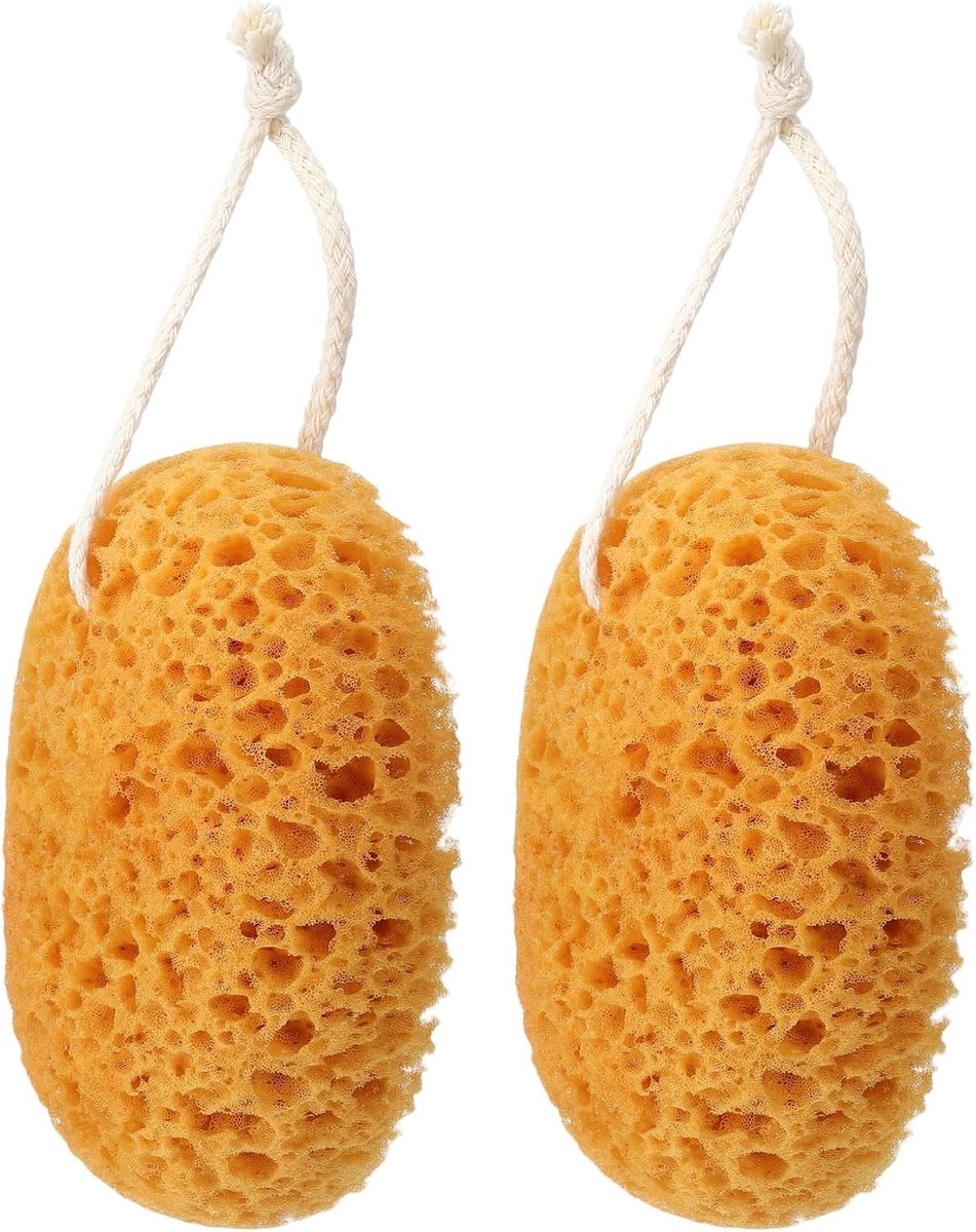 Natuurlijke Badspons - Wit - 15,5 x 10 cm - Met Koord voor Peeling - Voor Gevoelige en Droge Huid