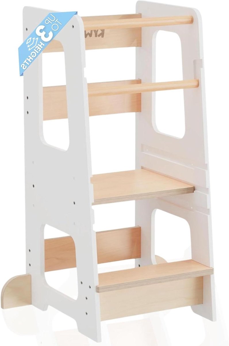 Leertoren Hout - Hulpkeuken Toren - Kinderen Helpen - Verstelbaar 3 Hoogtes - 45 x 40 x 90 cm - Wit