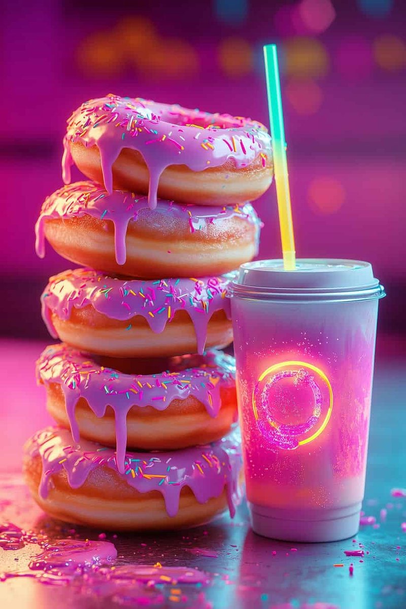 Donut Poster - Neon - Drank - Eten - Zoet - Snack - posters - formaat 70x100cm - Wanddecoratie - L4149