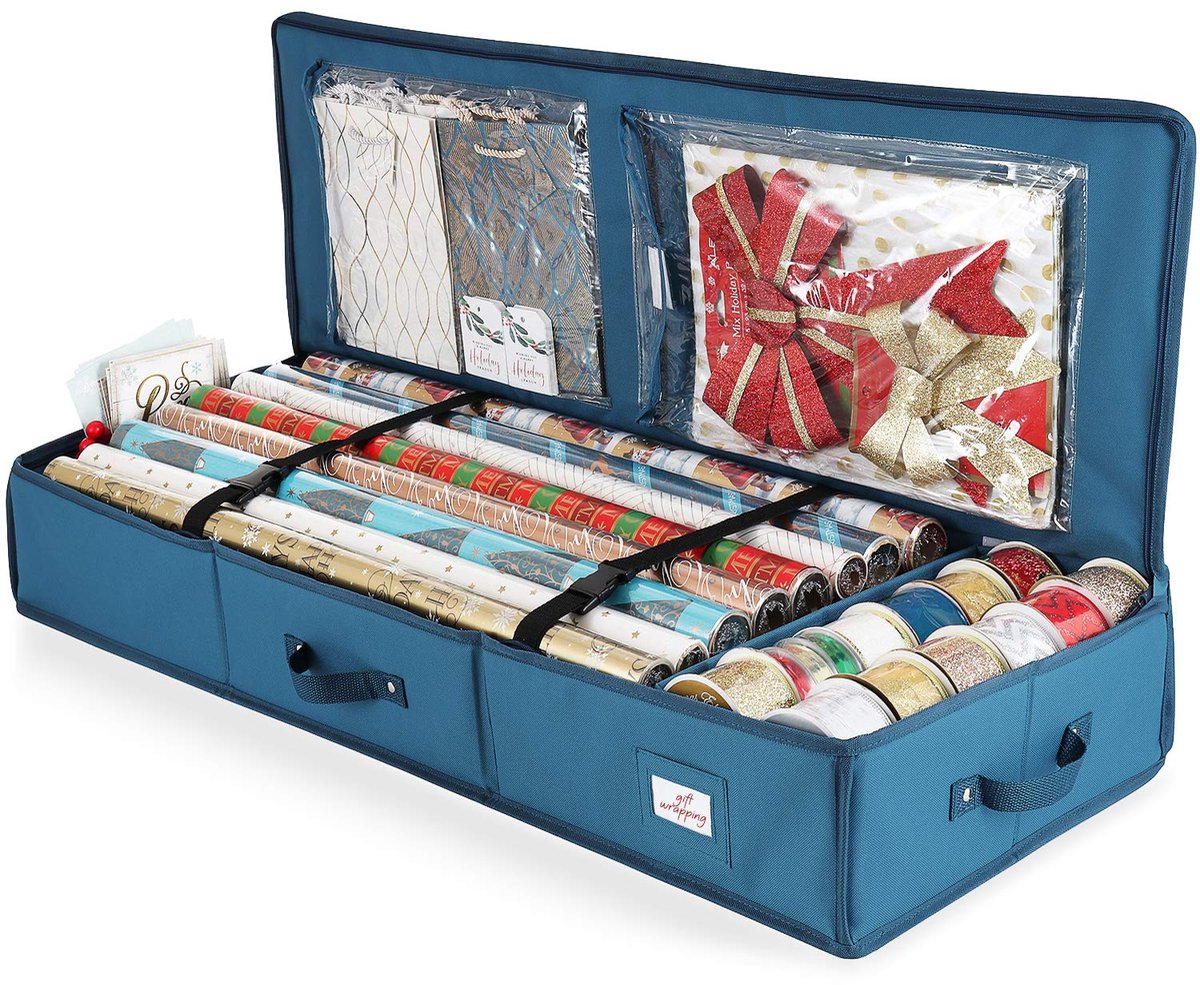 Hearth & Harbor Onderbed container, opslag vakantie accessoires, 600D Oxford-polyester stof, papier, wikkeldoos, M - ShopVlot