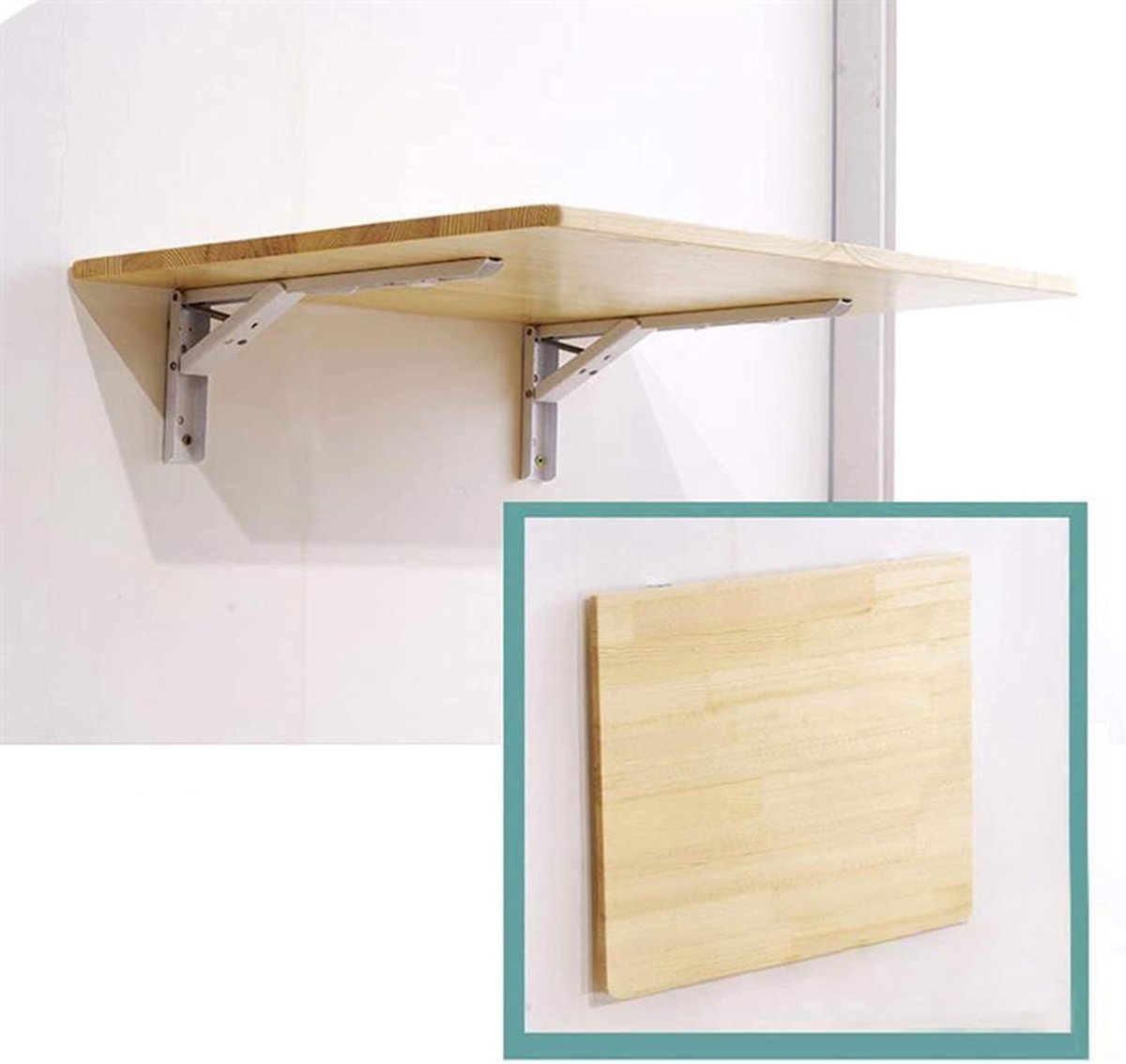 Wandgemonteerde tafel kleine ruimte opvouwbaar massief houten neerklapbaar bureau voor dineren, studeerkamer, keuken - ShopVlot
