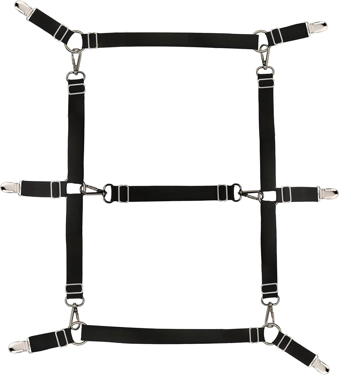 Clips voor Beddengoed - Zwart - Verstelbaar van 54 cm tot 220 cm - Nylon en Metalen Klemmen - Voor Matrassen en Tafelkleden