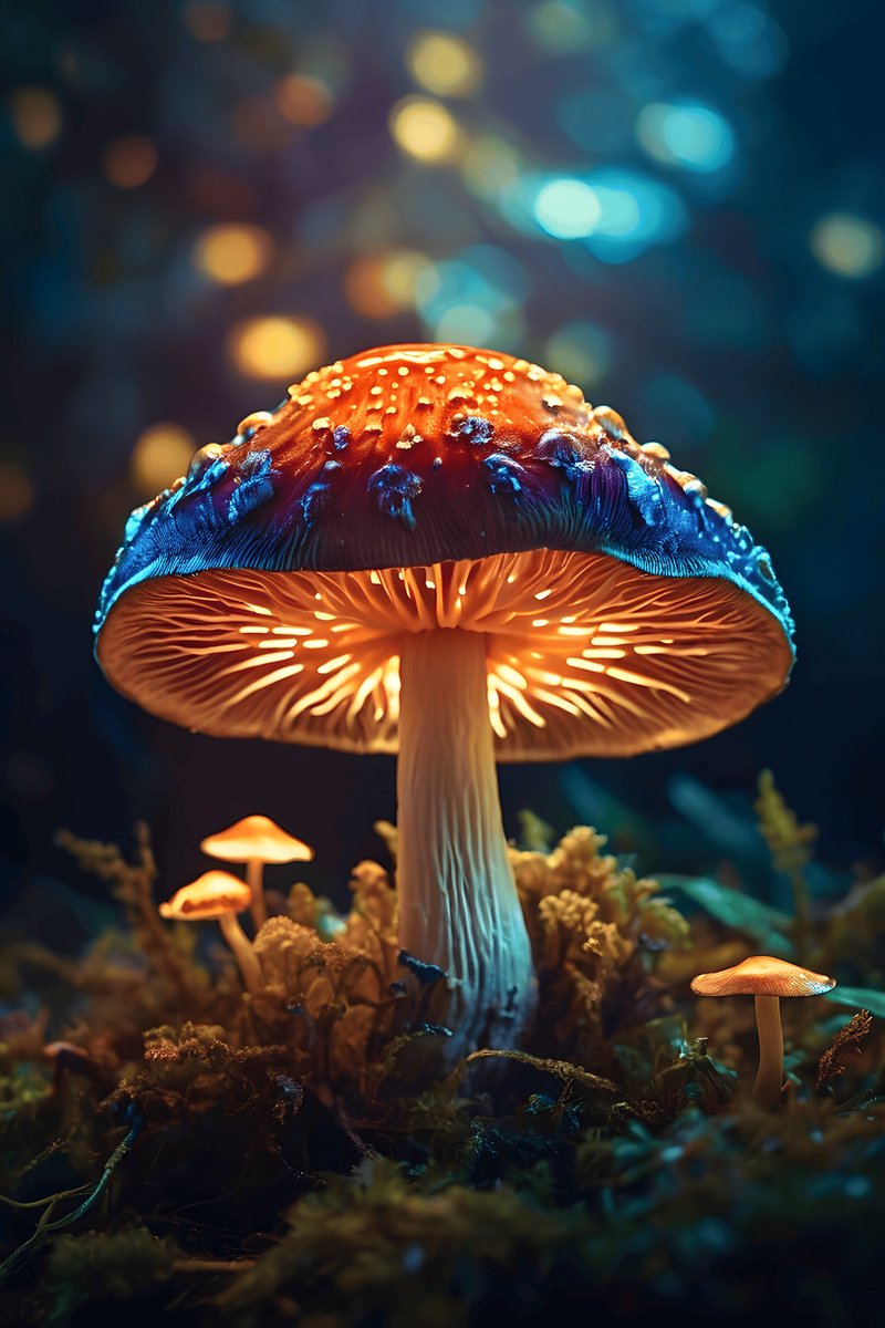 Trip Paddenstoel Poster - Gloeiende - Natuurmysterie - Mystiek Bos - Fluorescerend Effect - Sprookjesachtig Thema - posters - formaat 70x100cm - Wanddecoratie - L2472MT
