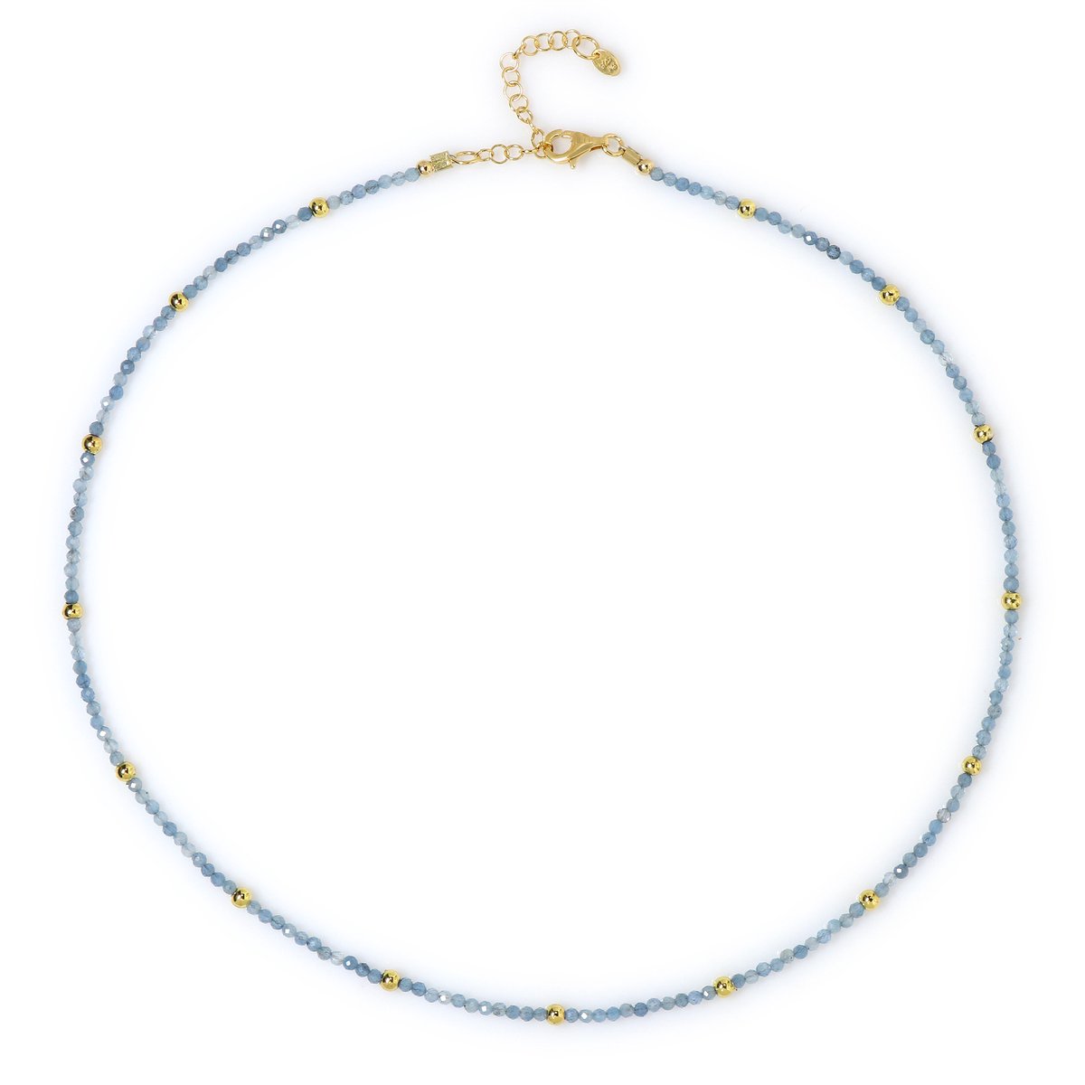 Cavill - Zilveren ketting met Braziliaanse aquamarijn en gouden hematiet - 925 Sterling Zilver - 18,241 ct aquamarijn - Elegante verstelbare sieraden
