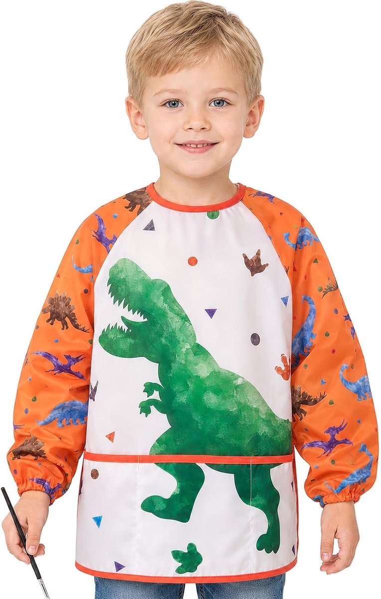 Schilderschort voor kinderen, kinderschort voor jongens van 3 tot 8 jaar, voor kleine blouse, schilderen, kinderen, schort voor peuters, voor meisjes, met lange mouwen en 3 zakken