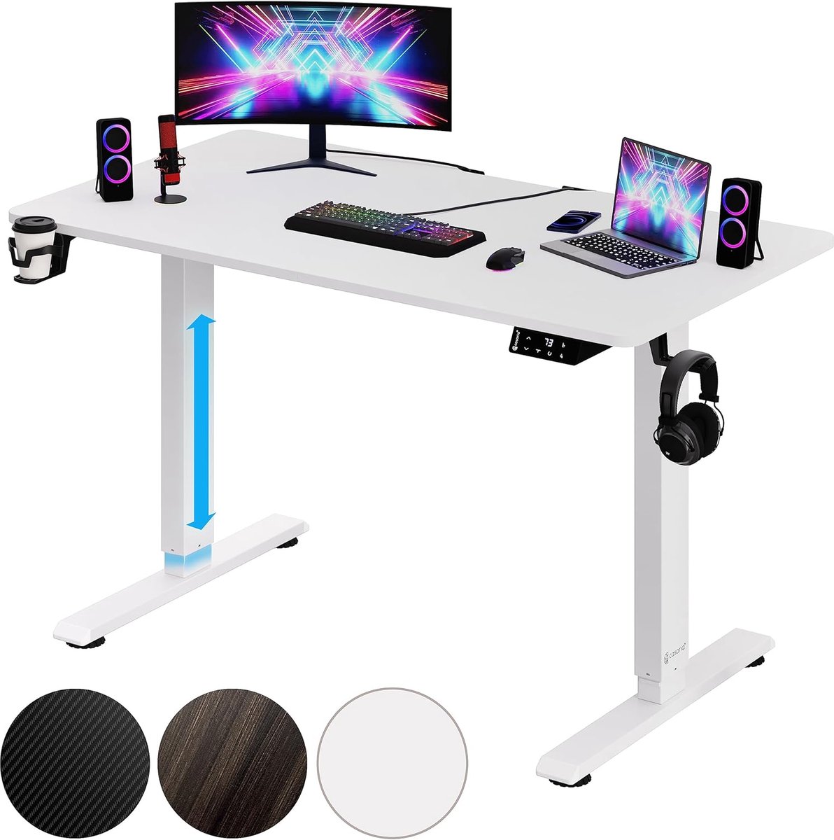 Bureau Tafelblad Elektrisch LCD-scherm Hoogte Verstelbaar 73-118cm Carbon Optic 110x60cm Stalen frame Zit Sta Bureau Wit