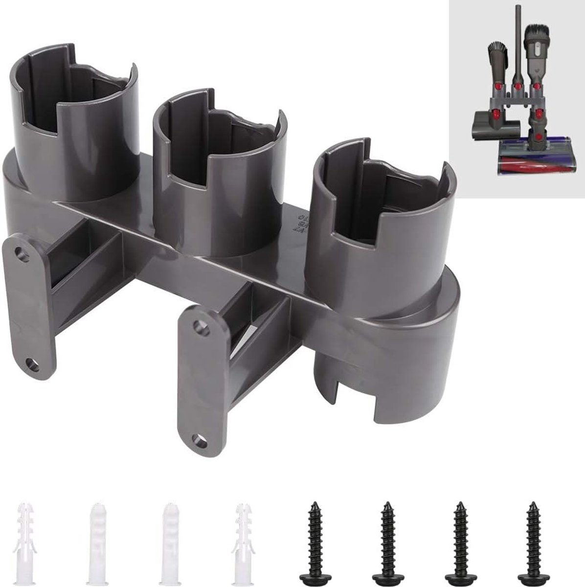 Wandhouder voor Dyson V11-, V10-, V8-, V7-stofzuiger, met accessoirehouder, dockingstation (grijs, met onderdelenpakket)