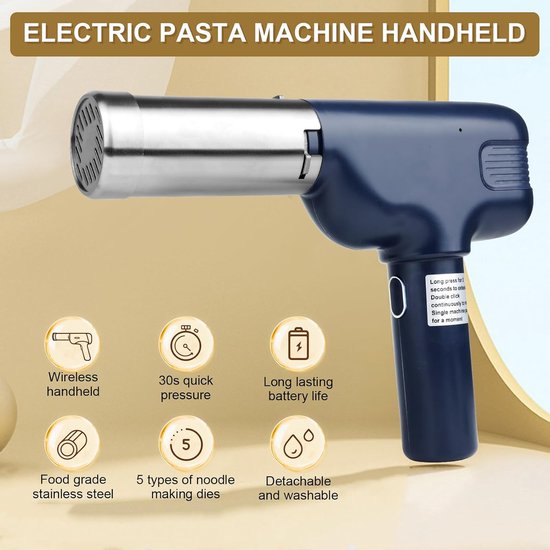 Pastamachine Handheld, Draagbare pastamachine met 7 opzetstukken, Oplaadbare pastamachine voor heerlijke spaghetti/fettuccine — afbeelding 4
