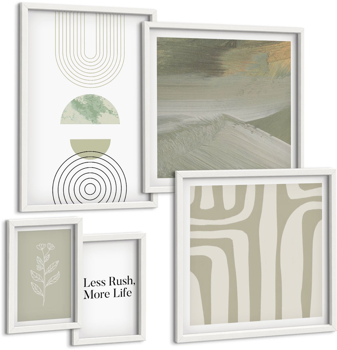 Coloray 5-Delige Schilderij Set - Stijlvolle Graphics In Pastelkleuren En Geïnspireerd Op De Natuur. - 50 x 50 cm, 20 x 30 cm En 40 x 60 cm - Decoratieve Schilderijen - Woonkamer - Interieur - Interieur Decoratie