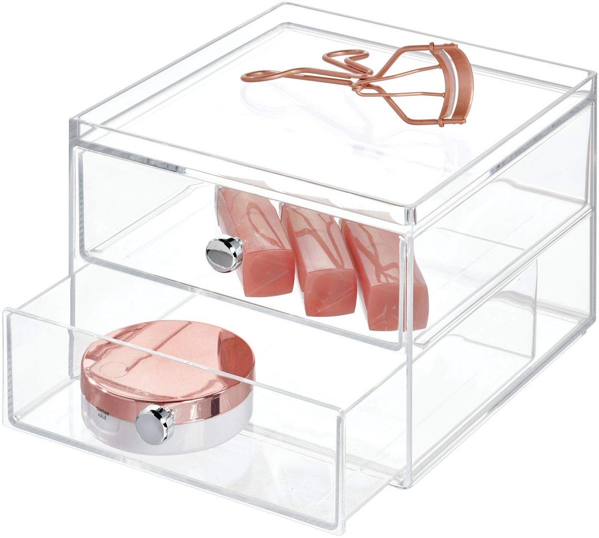 iDesign Make-up organizer voor laden | hoogwaardige opbergdoos voor make-up, cosmetica en meer | ladekast met 2 laden | transparant plastic, 17,8 x 12,7 x 16,5 cm