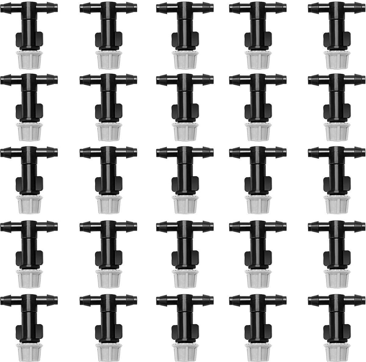 40 Stuks 1/4 Inch Verstelbare Irrigatie Druppelaar Sprinklers, VooGenzek Micro Emitter Drippers met T-stuk Joint, voor 4/7mm Tuinslang, Micro Besproeiing Sprinklers voor Tuin, Gazon, Kas, Grijs
