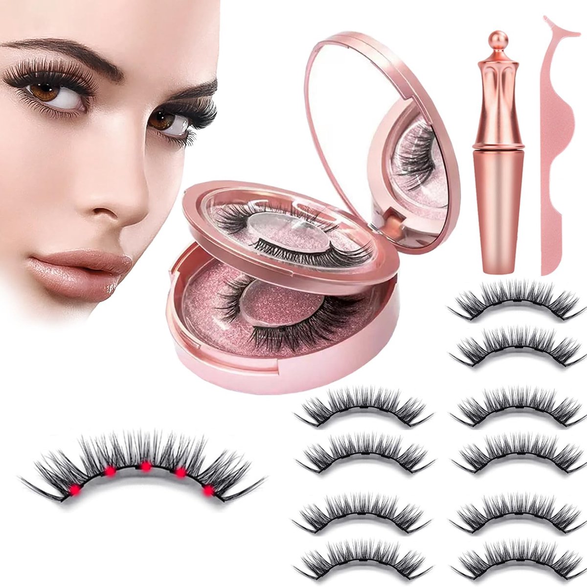 Wimpers, Fake Lashes Set - Magnetische Wimpers (5 Paar) met Eyeliner, Kunstmatige Valse Wimpers, Magnetische Eyelash, Natuurlijk, Herbruikbaar - Gratis Spiegel (5 paar)