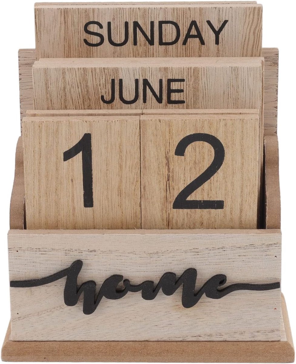 Dailygoods- Bureaukalender Retro Houten - Herbruikbare Desktop Kalender - Maand/Week Datumweergave - Stijlvolle Decoratie - Duurzaam Ontwerp