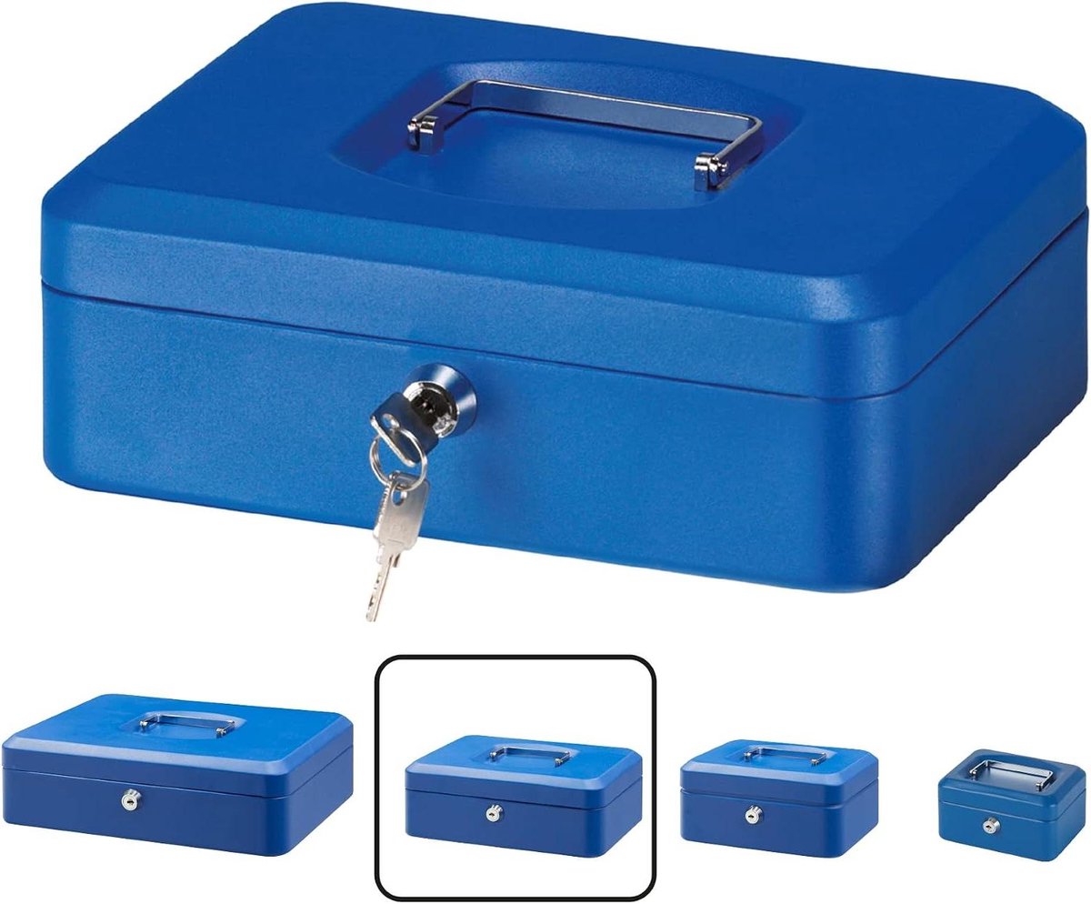 Stalen Geldkistje - Geldkluisje Kassa - Veilig Opbergen - Met Legbord - 25 cm Breed - Blauw