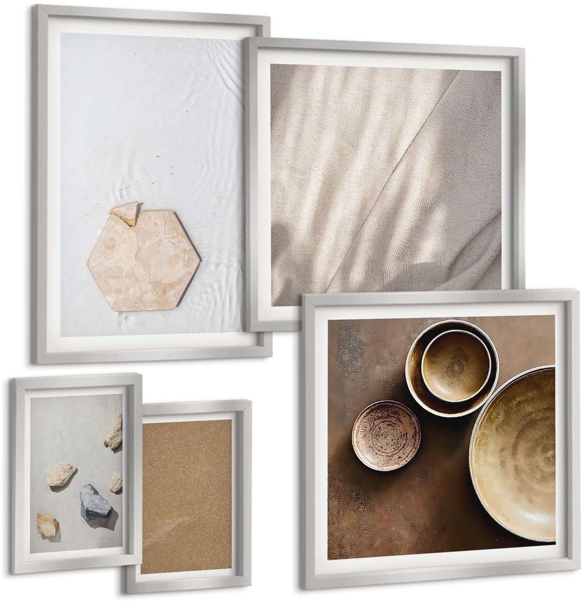 Coloray 5-Delige Schilderij Set - Boho Strandstenen Minimalistische Decoraties - 20 x 30 cm - Muurdecoratie - Interieur Decoratie
