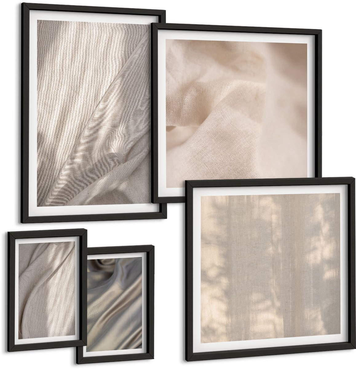 Coloray 5-Delige Schilderij Set - Natuurlijke Textielstructuren Van Dichtbij - Boho - 50 x 50 cm, 20 x 30 cm En 40 x 60 cm - Decoratieve Schilderijen - Wanddecoratie - Hal - Woonkamer Decoratie