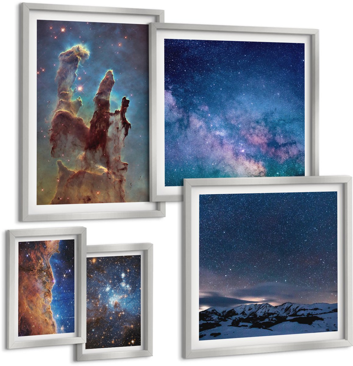 Coloray 5-Delige Schilderij Set - Ruimtelandschappen Met Sterrenstelsels En Nevels - 20 x 30 cm - Wanddecoratie - Moderne Interieurdecoratie - Stijlvolle Muurdecoratie