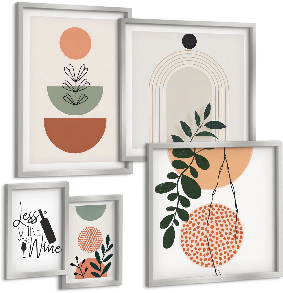 Coloray 5-Delige Schilderij Set - Abstracte Vormen Met Kleurrijke Plantmotieven - 20 x 30 cm - Moderne Wanddecoratie - Woonkamer - Interieur Decoratie