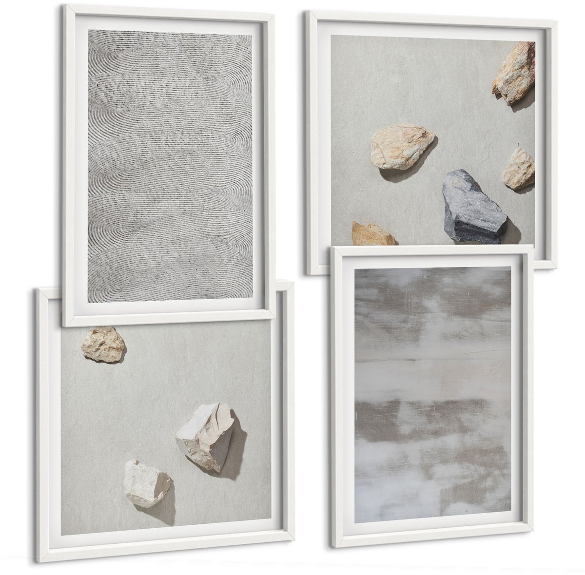 Coloray 4-Delige Schilderij Set - Moderne Textuurstructuren In Een Minimalistische Stijl. - 40 x 40 En 40 x 60 - Wanddecoratie - Muurdecoratie - Moderne Interieurdecoratie - Interieur Decoratie Witte lijst
