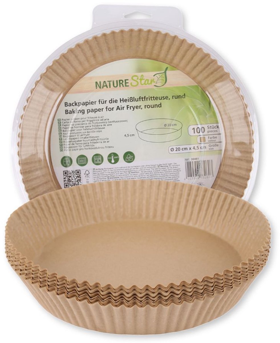 Nature Star Airfryer Bakpapier Rond – 100 Stuks – Hittebestendig tot 220°C – Antiaanbaklaag – Oliebestendig – FSC® Mix - 20 cm diameter
