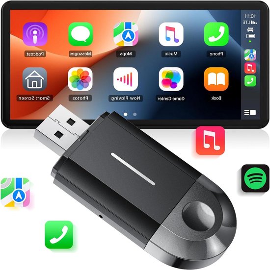 Draadloze CarPlay Adapter - Auto Navigatie - Veilig Rijden - 2-in-1 Draadloos - USB-C/A - Zwart