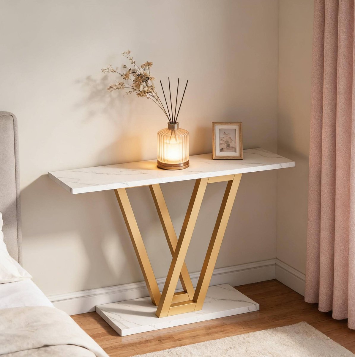 MODFU - Sidetable - Modern - Goud Wit - MDF Metaal - 110 X 30 X 80 Cm