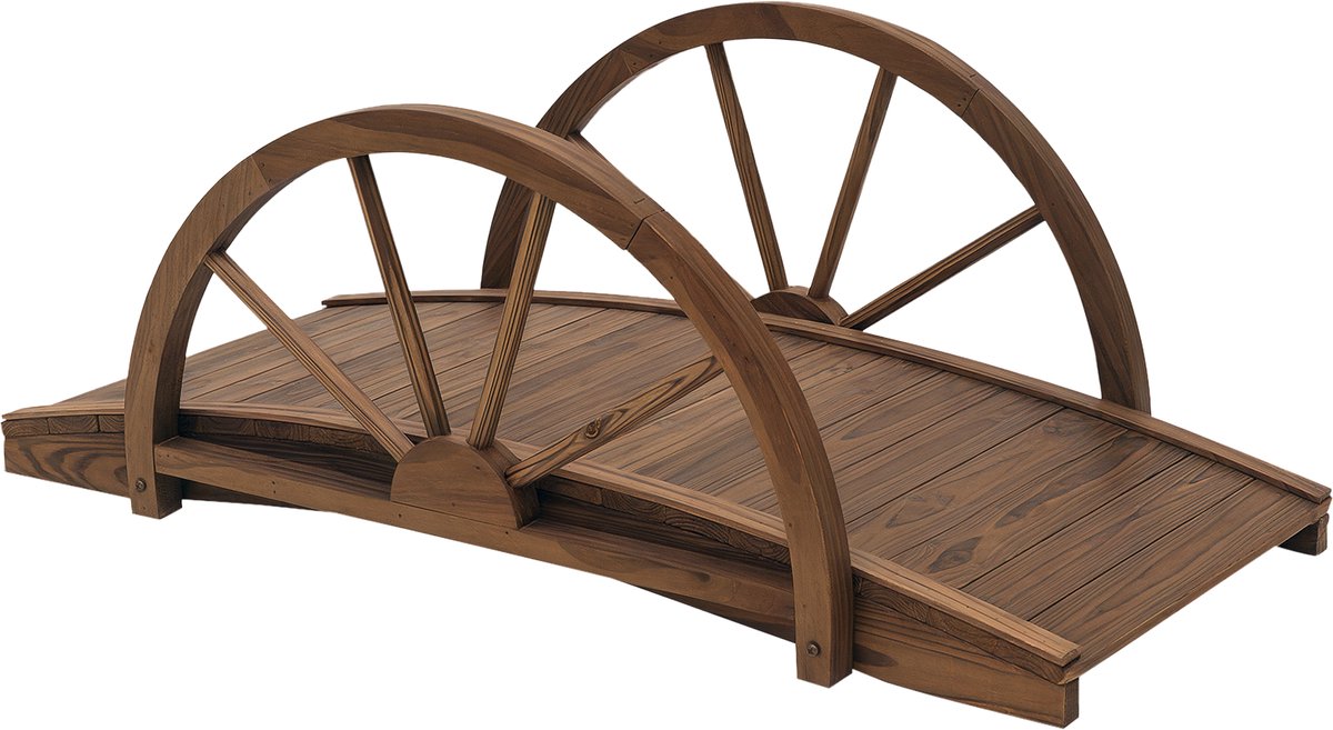 Vijverbrug - tuinbrug - houten brug met dubbele halfronde leuningen - decoratieve brug van dennenhout - sierbrug voor tuin - vijver