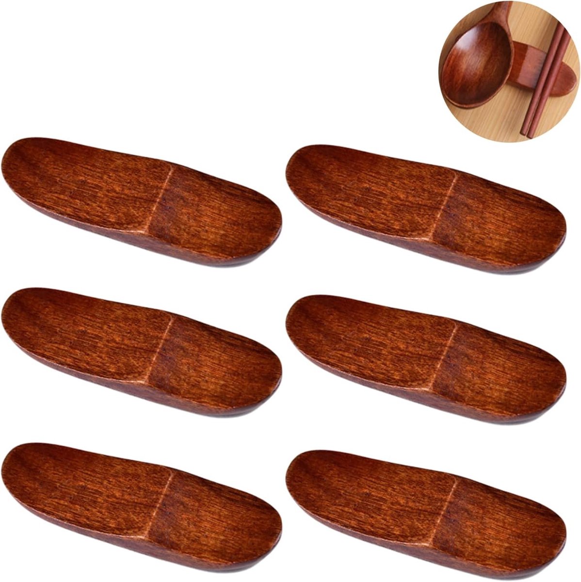 Natuurlijke Houten Steunen voor Eetstokjes - 6 Stuks, Japans Design, Ideaal voor Keuken en Tafeldecoratie