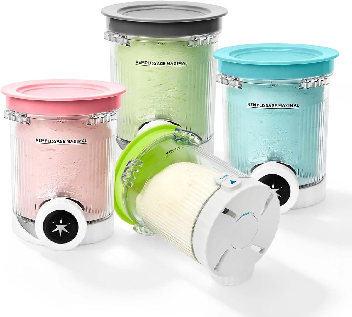Set van 4 Softijscontainers van 480ml voor IJsbereiding, BPA-vrij en Vaatwasmachinebestendig, Ideaal voor Ninj Creami Accessoires